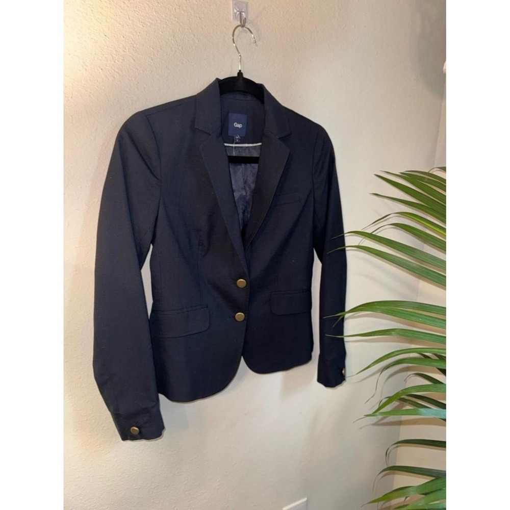 GAP Womens Navy Blue Tailored Blazer Gold Buttons Size XS Pockets Notched Lapel
